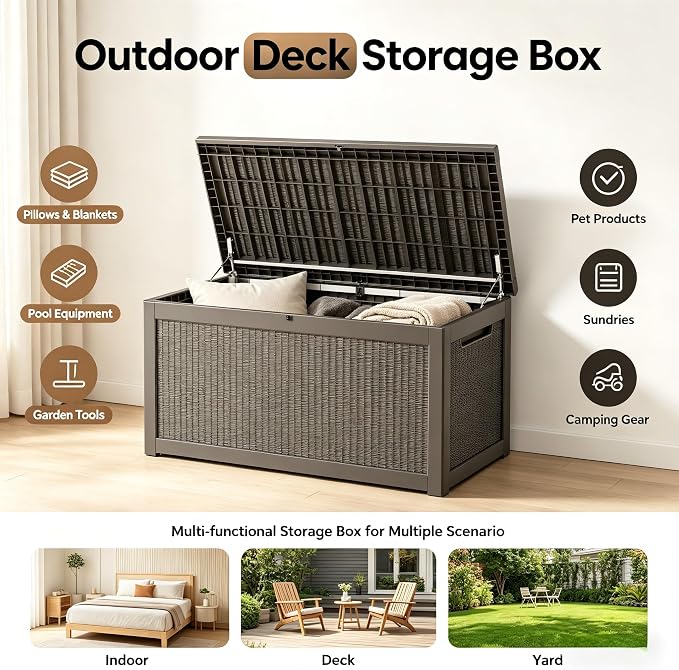328 Gallon Waterproof Outdoor Storage Box, Heavy Duty Resin Deck Box Lockable - Image 2
