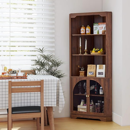70" H Tall Coner Cabinet with Door & Adjustable Shelves, Mid-Century Farmhouse - Image 9