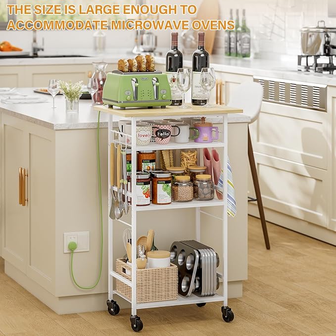 Rolling Kitchen Microwave Cart, 4 Tier Microwave Table Stand - Image 4