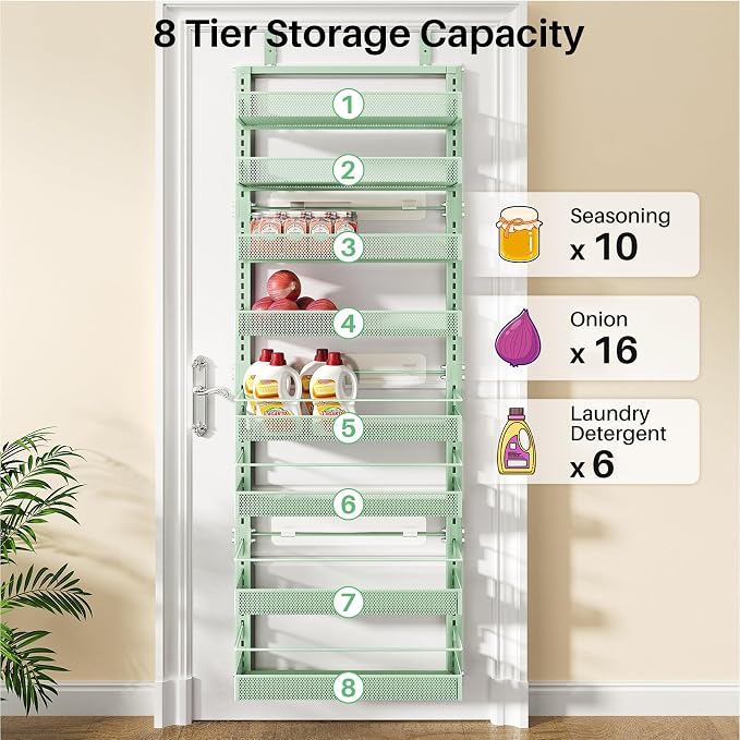 SNTD 8 Tiers Over the Door Organizer, Height Adjustable Spice Rack, Dense Mesh - Image 7