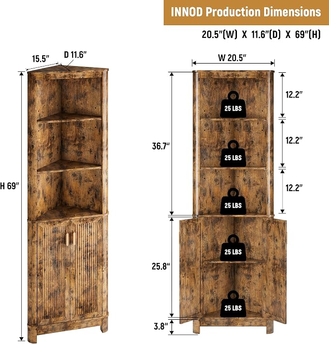 69" Tall Corner Shelf with Doors, 7-Tier Corner Storage Cabinet with Doors - Image 2