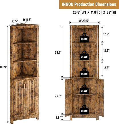 69" Tall Corner Shelf with Doors, 7-Tier Corner Storage Cabinet with Doors - Image 2