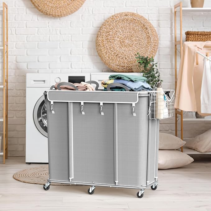 Simple Houseware Extra Large 2 Section Rolling Laundry Cart 265 Liter – Heavy - Image 6