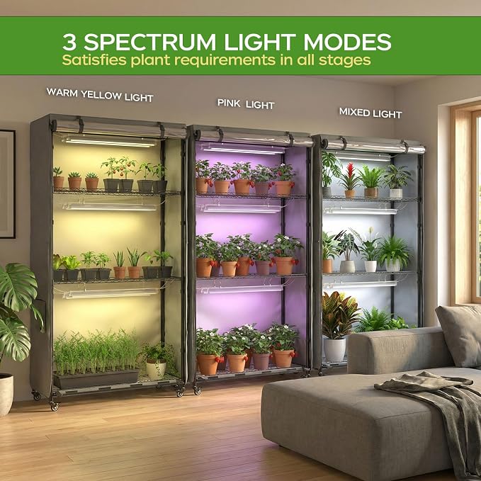 Indoor Greenhouse with Grow Lights & Cover, Plant Stand with Wheels | - Image 8