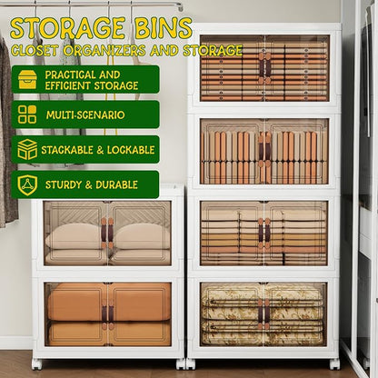Storage Bins with Lids and Wheels, Collapsible Bathroom Storage Cabinet with - Image 4
