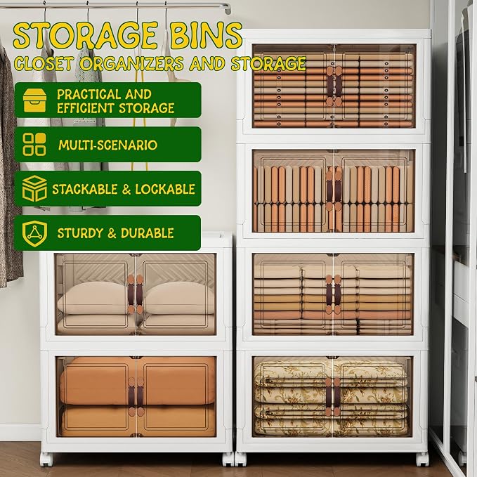 Storage Bins with Lids and Wheels, Collapsible Bathroom Storage Cabinet with - Image 4