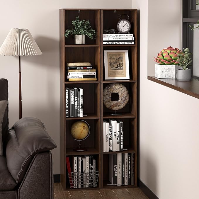 5 Cube Storage Organizer, Narrow Open Shelf Bookcase, Freestanding 5 Tier Low - Image 9