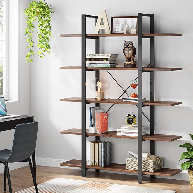 Tribesigns 5-Tier Bookshelf, Vintage Industrial Style Bookcase 72 H x 12 W x - Image 3