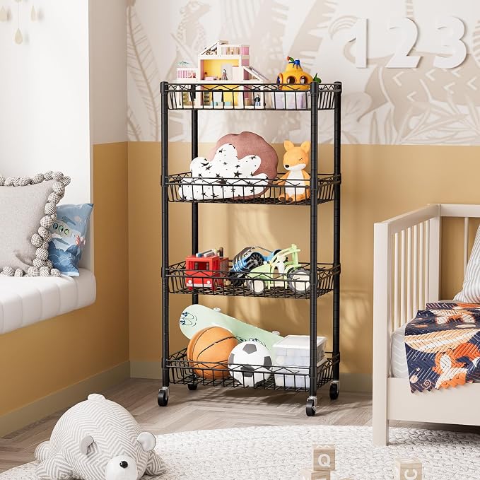 SINGAYE 4 Tier Basket Shelf Wire Shelving Unit Adjustable Storage Shelves Big - Image 7