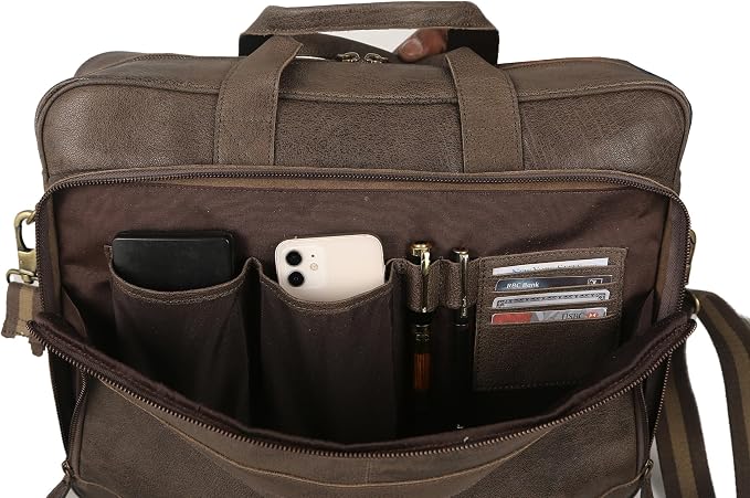 Leather briefcase 18 Inch Laptop Messenger Bags - Image 4