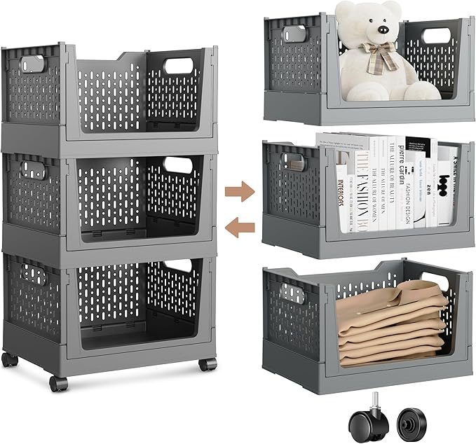 Stackable Storage Bins, Foldable Closet Organizers and Storage Bins Box by TRIOSEA