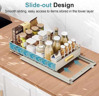 Under Sink Organizer, 2 Pack Pull Out Kitchen Cabinet Organizer, Mute Slide-Out - Image 3