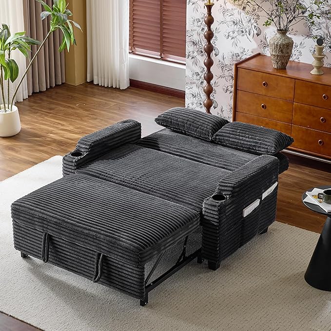 VINGLI Dark Gray Futon Sofa Bed Convertible Loveseat Sleeper Sofa Couch - Image 2