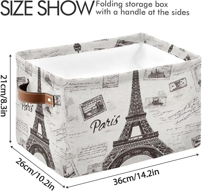 Grey Paris Tower Storage Bin for Organizing Shelves, Fabric Storage Basket - Image 3