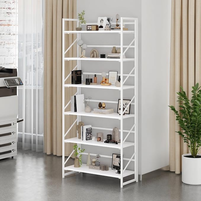 JSB 6 Tier No Assembly Folding Bookshelf, 30.7" Wide Foldable Storage Bookcase - Image 2