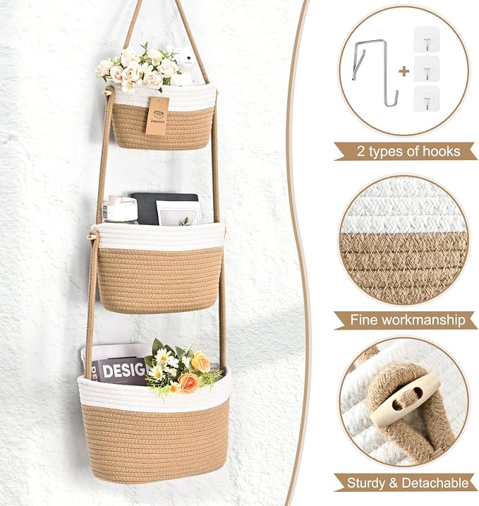 Hanging Basket, 3-Tier Woven Wall Basket - Image 7