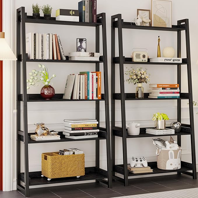 IRONCK Industrial Bookshelf 5-Tier 31.5 in Wide, Bookcase Ladder Shelf - Image 2
