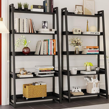 IRONCK Industrial Bookshelf 5-Tier 31.5 in Wide, Bookcase Ladder Shelf - Image 2