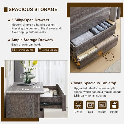 ACCOHOHO Modern 5 Drawer Dresser - Image 4