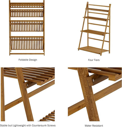 Pure Garden Ladder Plant Stand-4 Tier Freestanding Bamboo Storage - Image 4