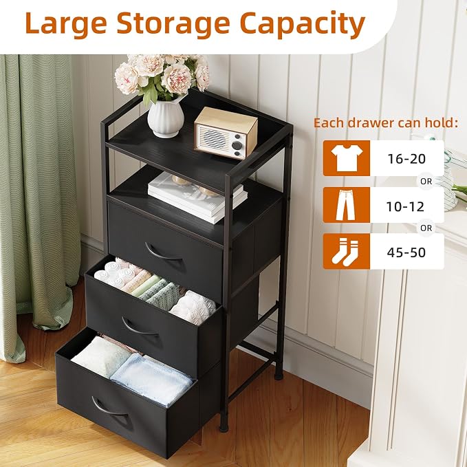 Somdot Nightstand with 3 Drawers, Fabric Dresser - Image 5