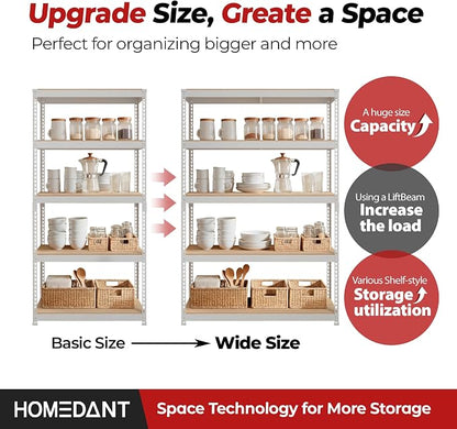 HOMEDANT 5 Tier Storage Shelves Adjustable Laminated Boltless Garage Metal - Image 9