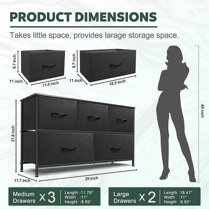 Dresser for Bedroom with 5 Drawers, Chest of Drawers, Storage Drawers Organizer - Image 3