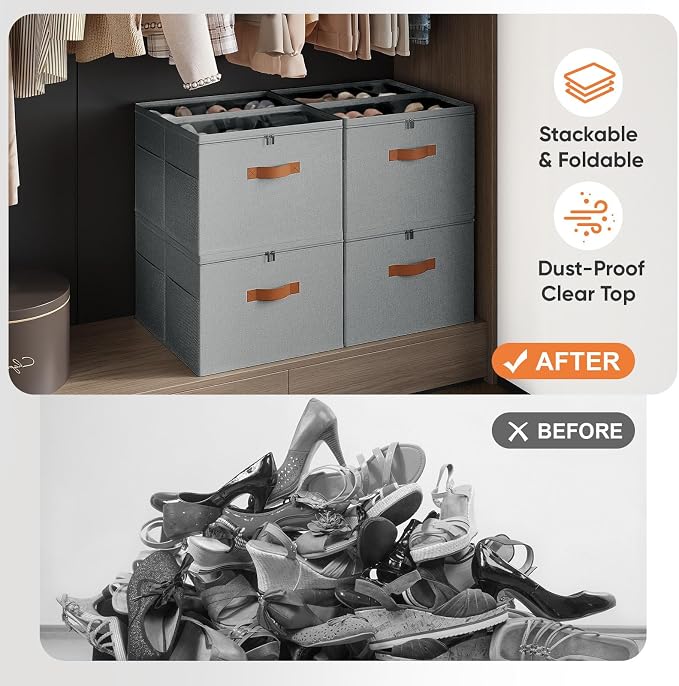 2 Pack Shoe Organizer for Closet, Foldable Shoe Storage Organizer - Image 4