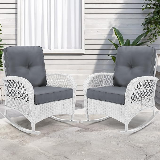 VIVIJASON 2 Piece Patio Wicker Rattan Rocker Chair, Outdoor Rattan Rocker Chair - Image 7