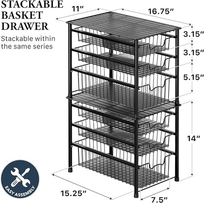 Simple Houseware Stackable 3 Tier Sliding Basket Organizer Drawer - Image 2