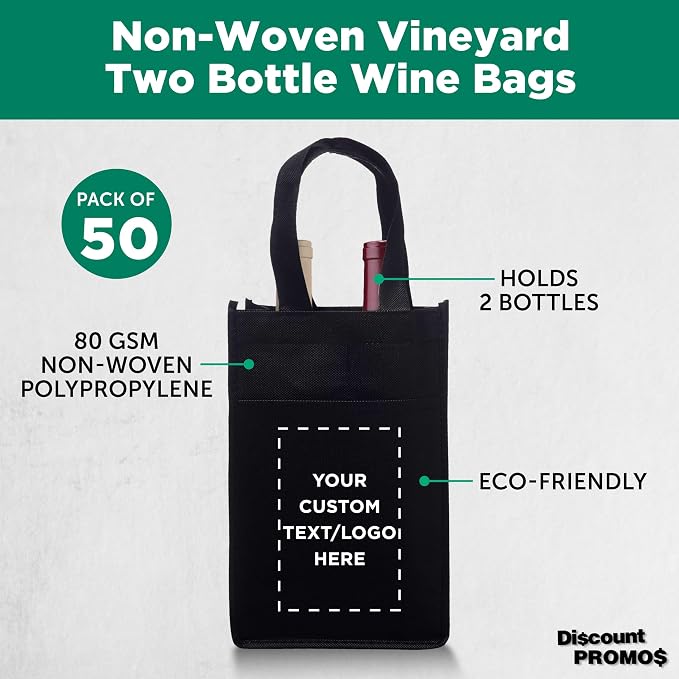DISCOUNT PROMOS Non-Woven Vineyard Two Bottle Wine Bags - Image 3