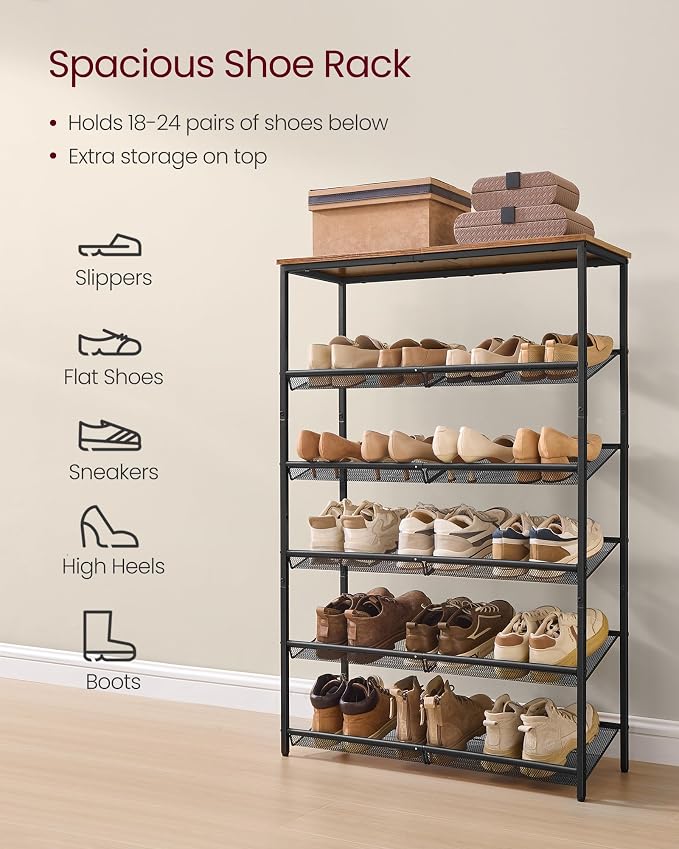 VASAGLE Shoe Rack for Entryway, Freestanding, Adjustable, Industrial | 6-Tier - Image 4