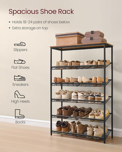 VASAGLE Shoe Rack for Entryway, Freestanding, Adjustable, Industrial | 6-Tier - Image 4
