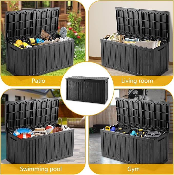 150 Gallon Deck Box, Resin Outdoor Indoor Waterproof Storage Box, Lockable - Image 7
