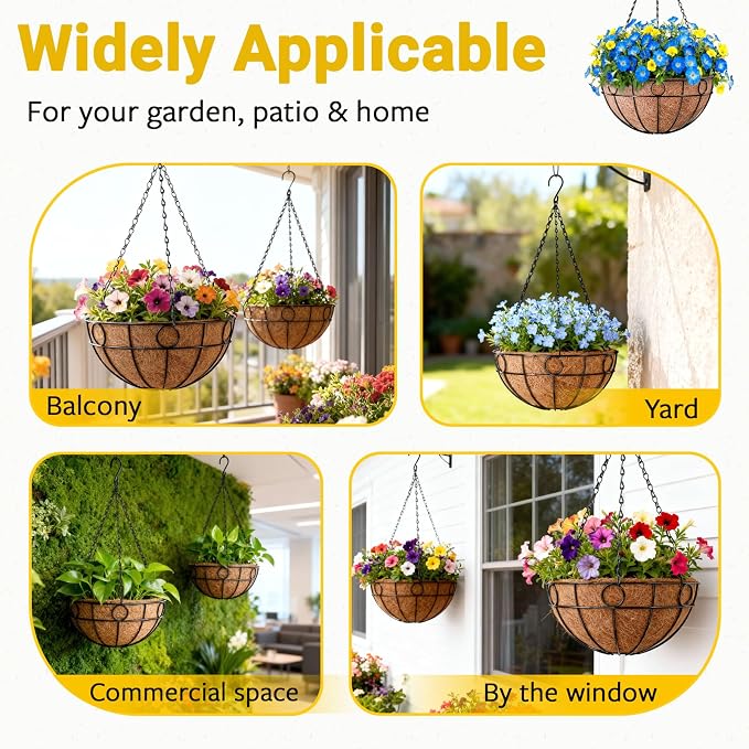 2 Pack Round Hanging Baskets for Plants Outdoor, 12 Inch Metal Wire Planter - Image 6