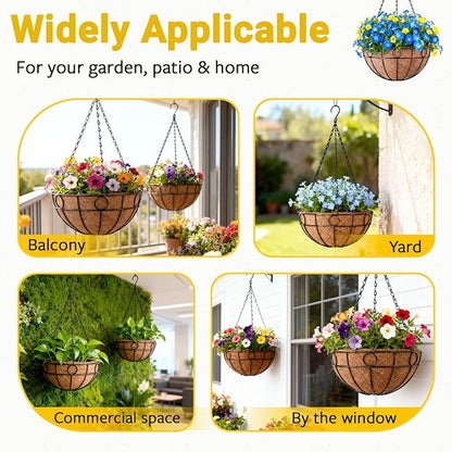 2 Pack Round Hanging Baskets for Plants Outdoor, 12 Inch Metal Wire Planter - Image 6