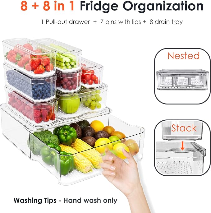 SMRCAD 8 Pack Clear Fridge Organizer Bins - Image 7