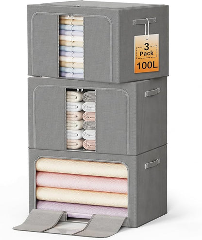 Clothes Storage Bins with Metal Frame, Foldable Clothes Organizers Storage by LeArex