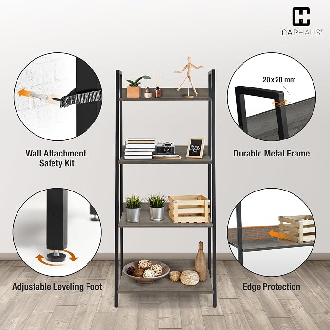 CAPHAUS 4 Tier Ladder Bookshelf, 24 Inch Width Free Standing Shelf, Bookcase - Image 5