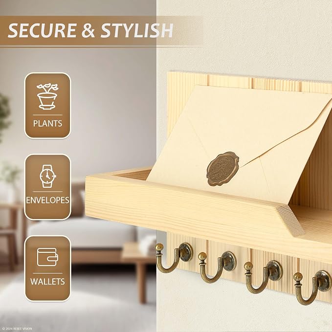 Rebee Vision Farmhouse Pine Key Holder Wall Mount - Image 5
