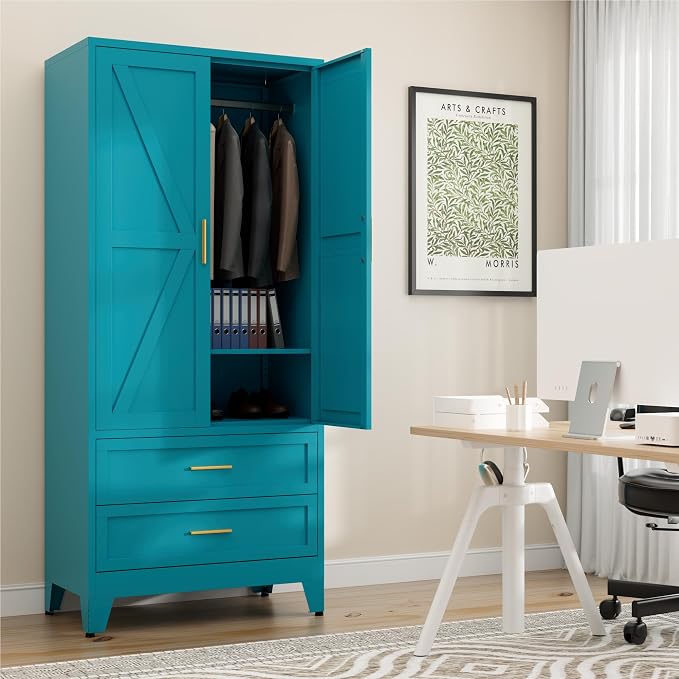 71" Tall Metal Wardrobe Cabinet - Image 7