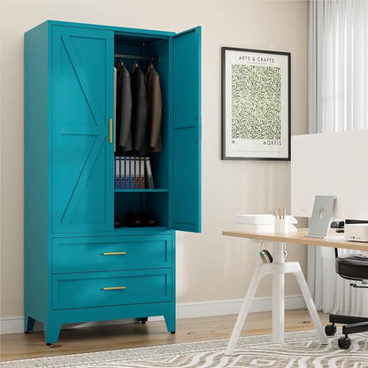 71" Tall Metal Wardrobe Cabinet - Image 7