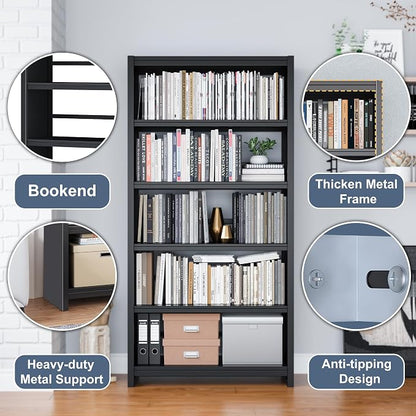 Bookshelf, 5 Shelf Bookcases, Tall Bookcase - Image 4