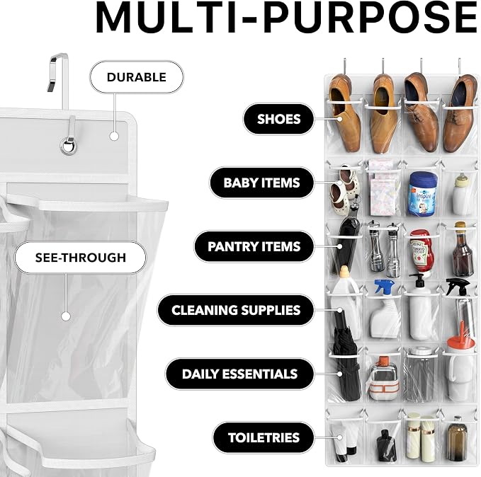 Simple Houseware 24 Pockets Large Clear Pockets Over The Door Hanging Shoe - Image 4