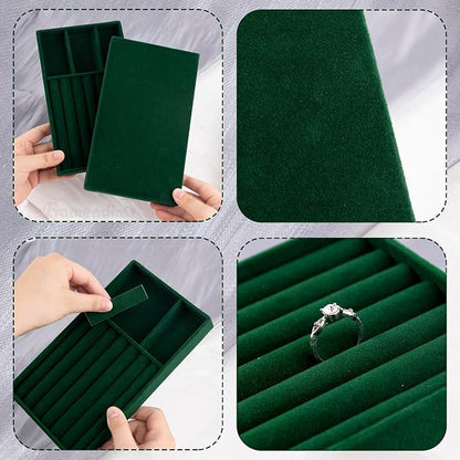 Framendino, 4 Pack Green Velvet Jewelry Trays Stackable Organizer Drawer - Image 5