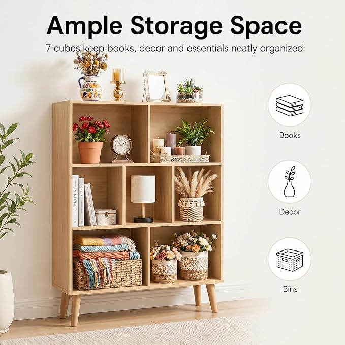 HealSmart 7 Cube Storage Organizer, 3 Tier Bookshelf - Image 4