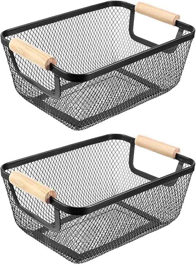 AJIODA 2 Pack Metal Mesh Steel Basket, Small Wire Storage Organizer Basket by AJIODA