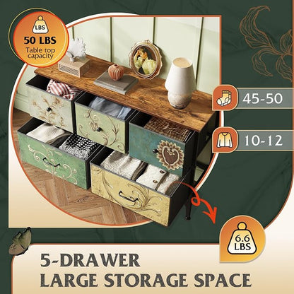 WLIVE Wide Dresser for Bedroom, 5 Drawer Chest of Drawers, Floral | 5 roomy - Image 5
