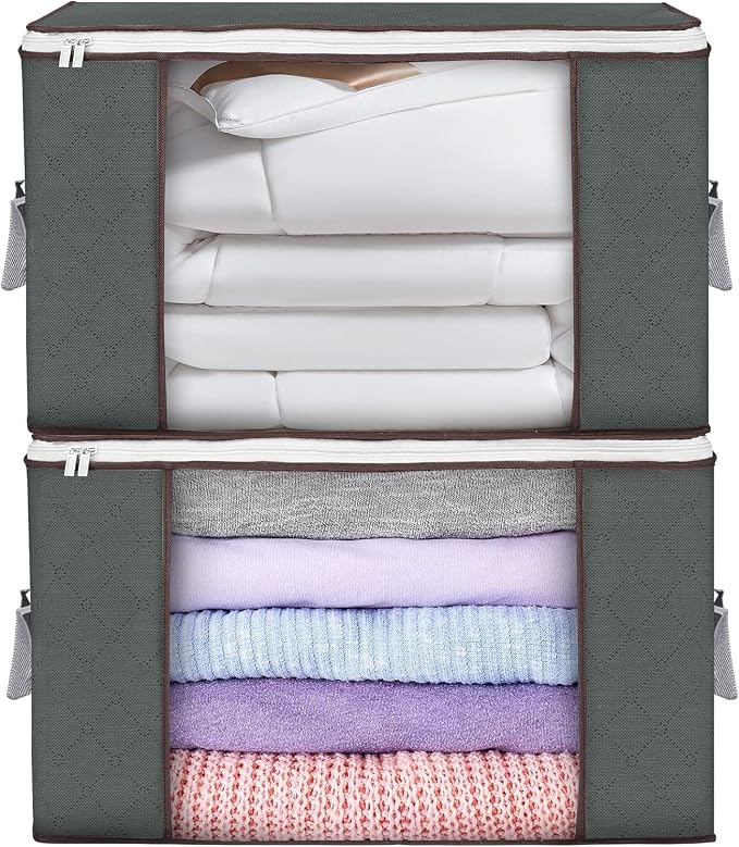 Large Storage Bags, 2 Pack Clothes Storage Bins Foldable Closet Organizers by BuddingJoy-BuildaJoyfulLifeforYou
