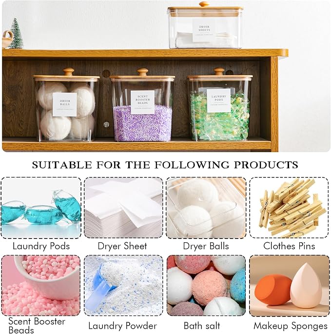 3+1 Pack Laundry Pods Container & Dryer Sheet Holder, Acrylic Square Laundry - Image 3